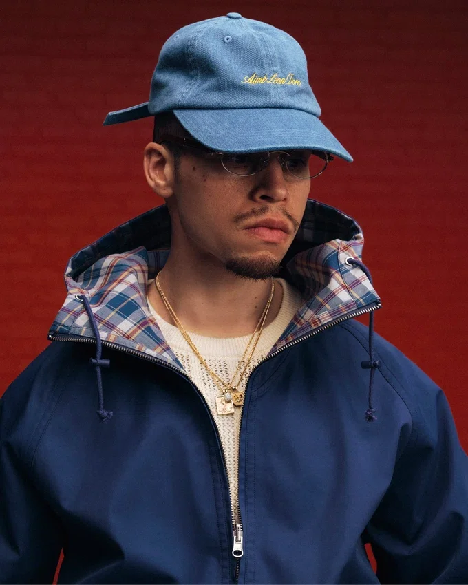 Denim-keps med text