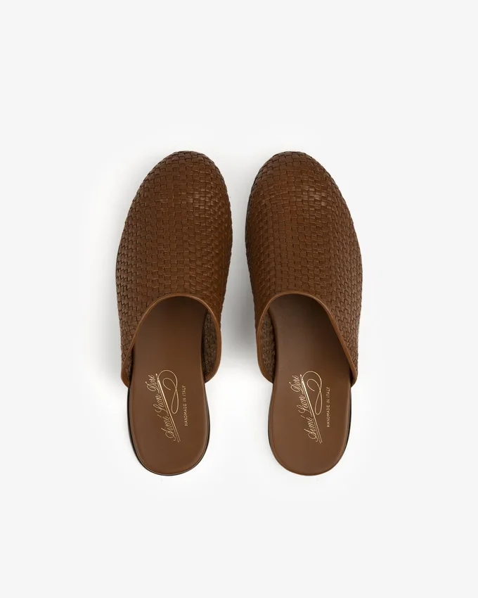 Mule i läder och raffia