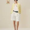Plisserade bermudashorts i linneblandning