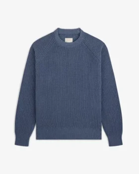 Stickad denimtröja med rund hals