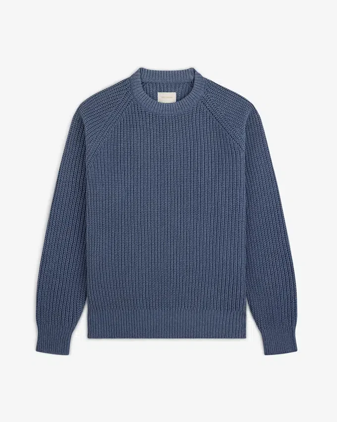 Stickad denimtröja med rund hals
