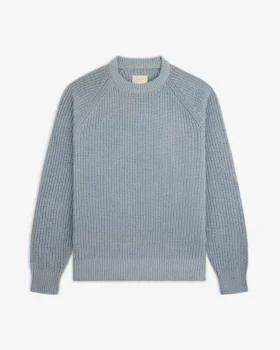 Stickad denimtröja med rund hals