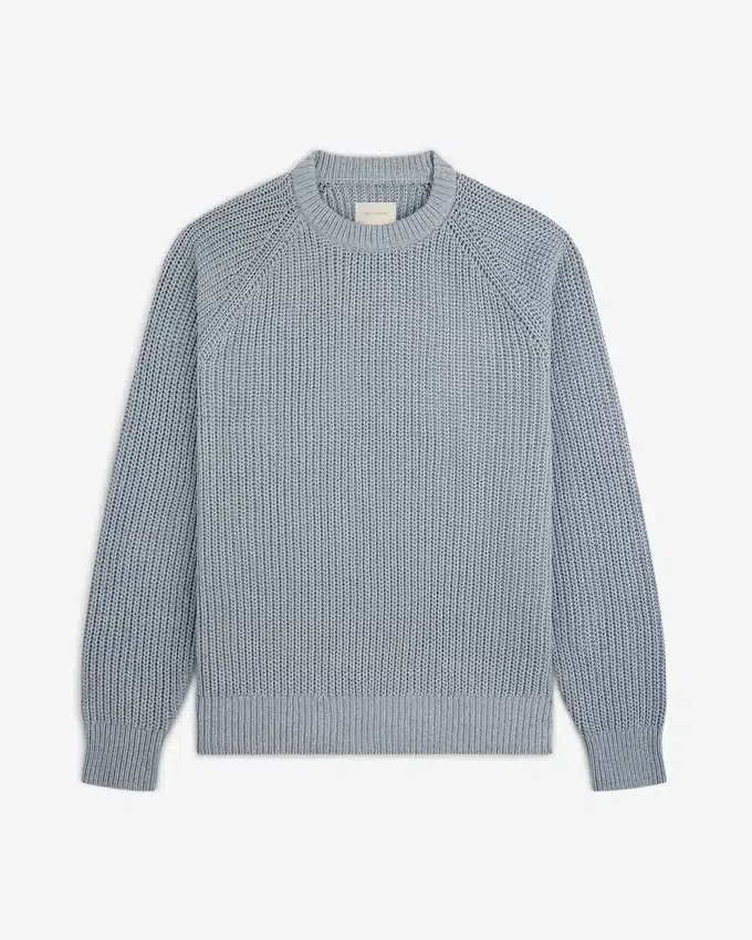 Stickad denimtröja med rund hals