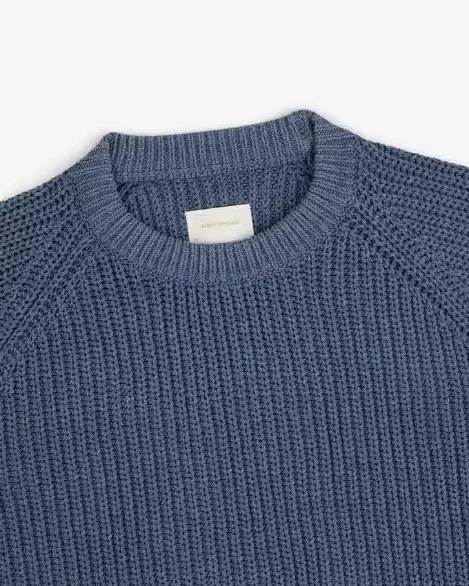 Stickad denimtröja med rund hals