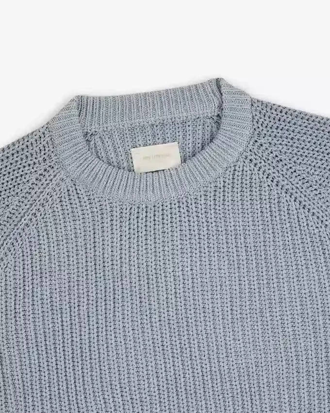 Stickad denimtröja med rund hals