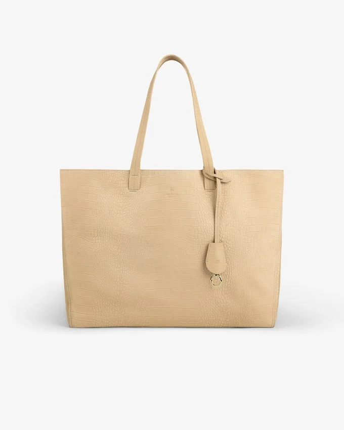 Tote-väska i nubuck med krokodilprägling