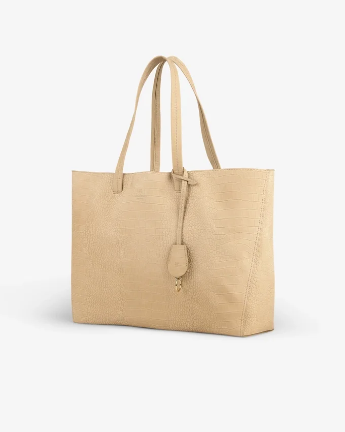 Tote-väska i nubuck med krokodilprägling