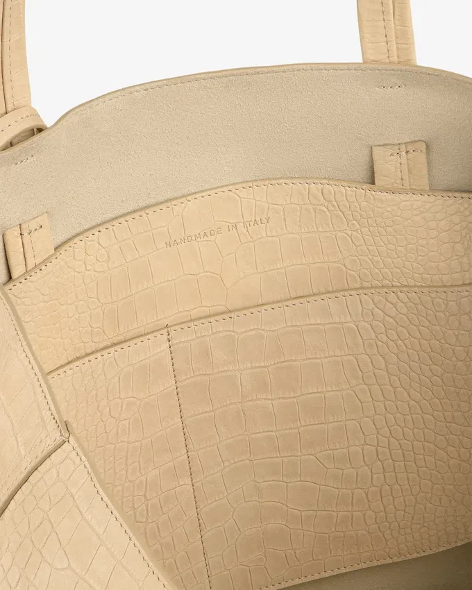 Tote-väska i nubuck med krokodilprägling
